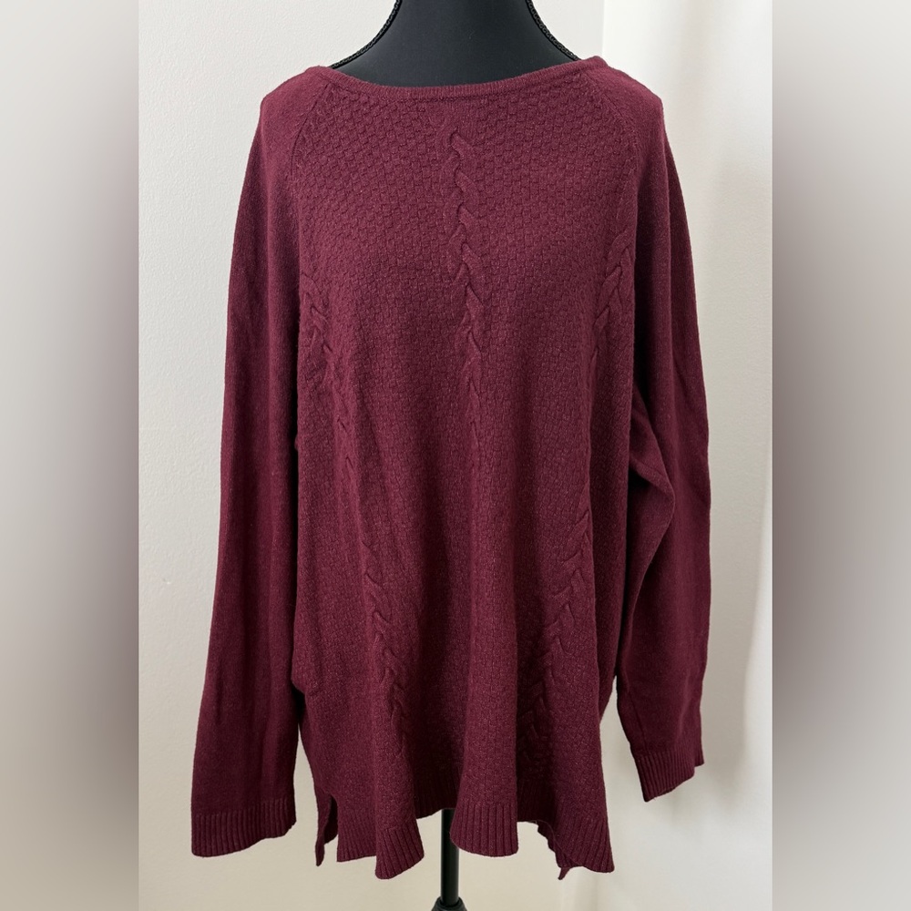 Evolution by Cyrus Womens 3X Burgundy Cable Knit Boat Neck‎ Pullover Sweater